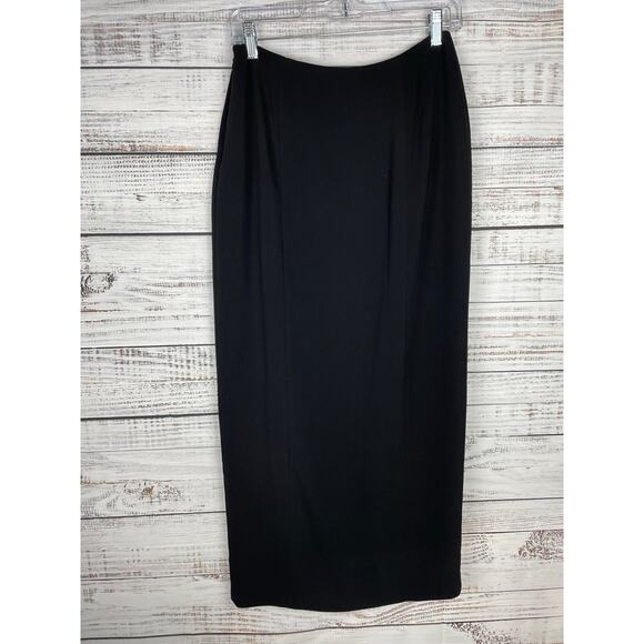 Vintage Drama Midi Skirt Black 8 Adjustable Slit USA Modest Minimalist Witchy - Picture 2 of 9